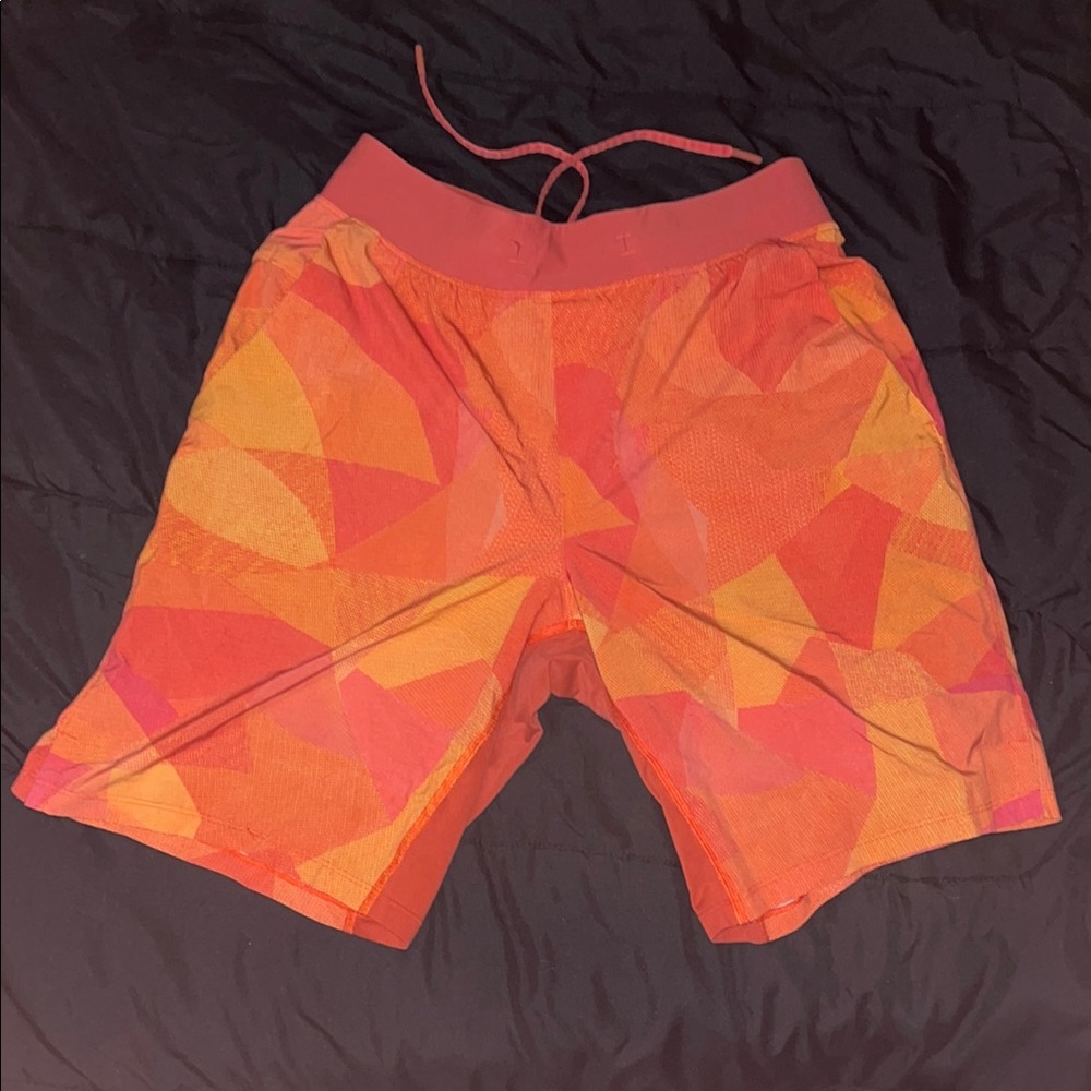Lululemon Men's Athletic Orange Patterned Shorts